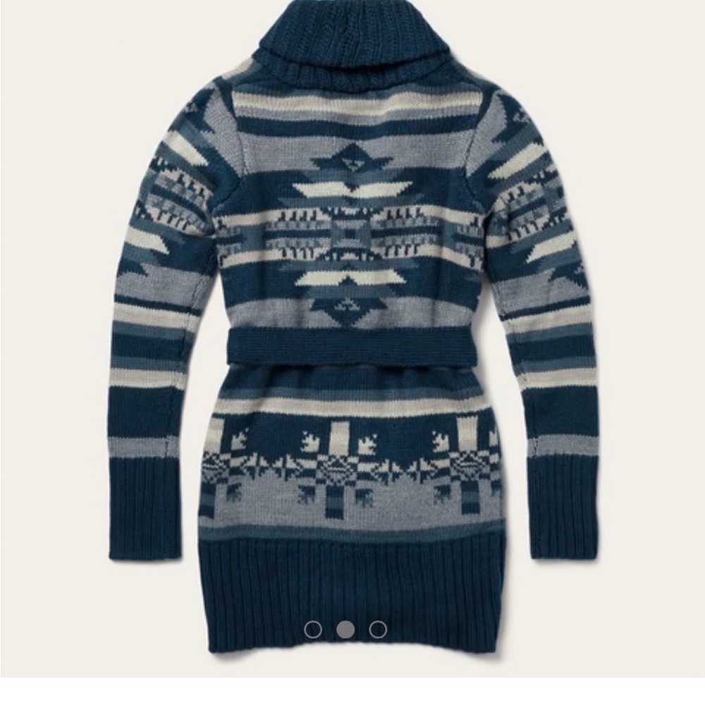 Stetson Indigo Aztec Belted Cardigan. Wool blend. Shawl collar. Tribal. Western - Picture 2 of 15